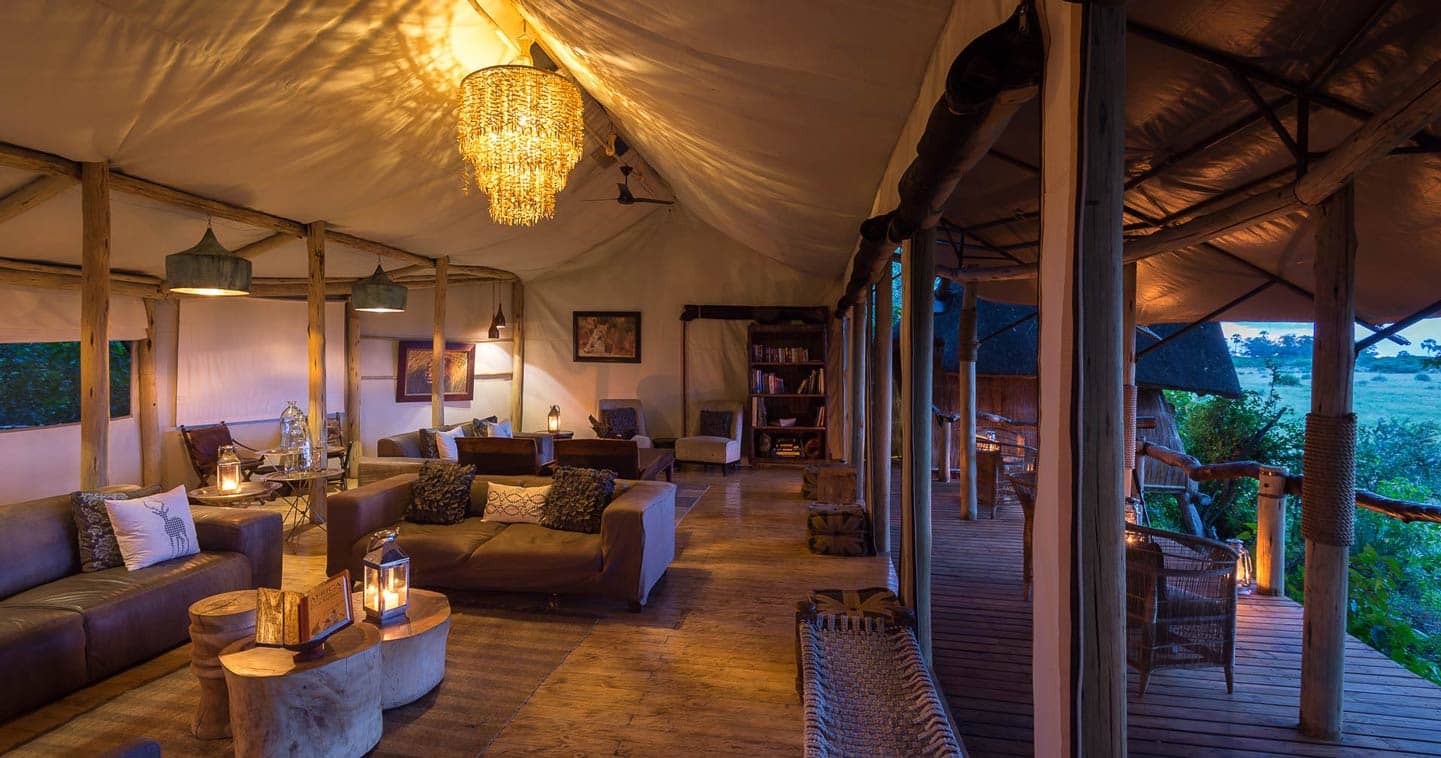 The lounge at Tubu Tree Camp in the Okavango Delta in Botswana