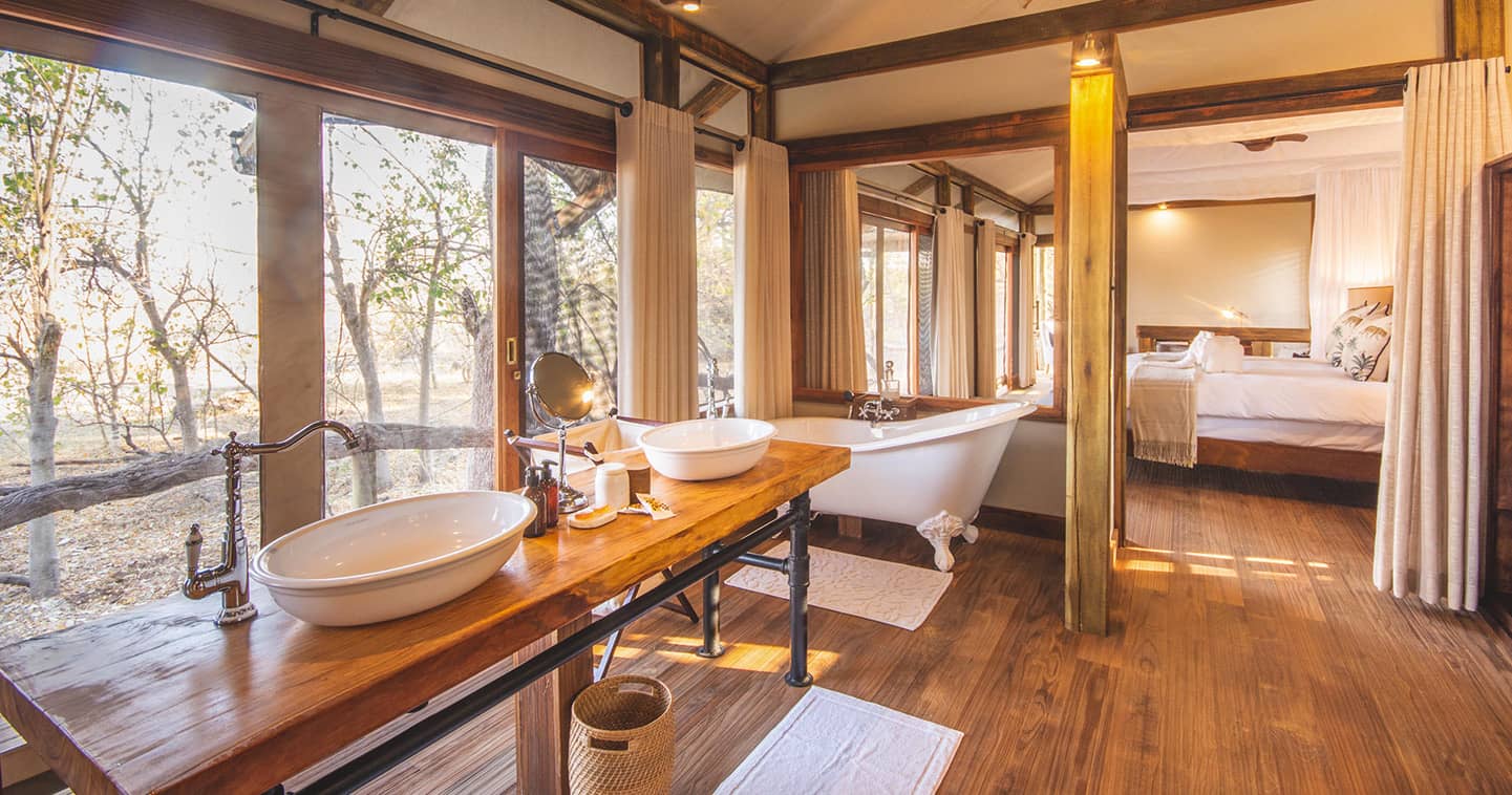Luxury Bathroom at Kwara Camp in the Okavango Delta in Botswana