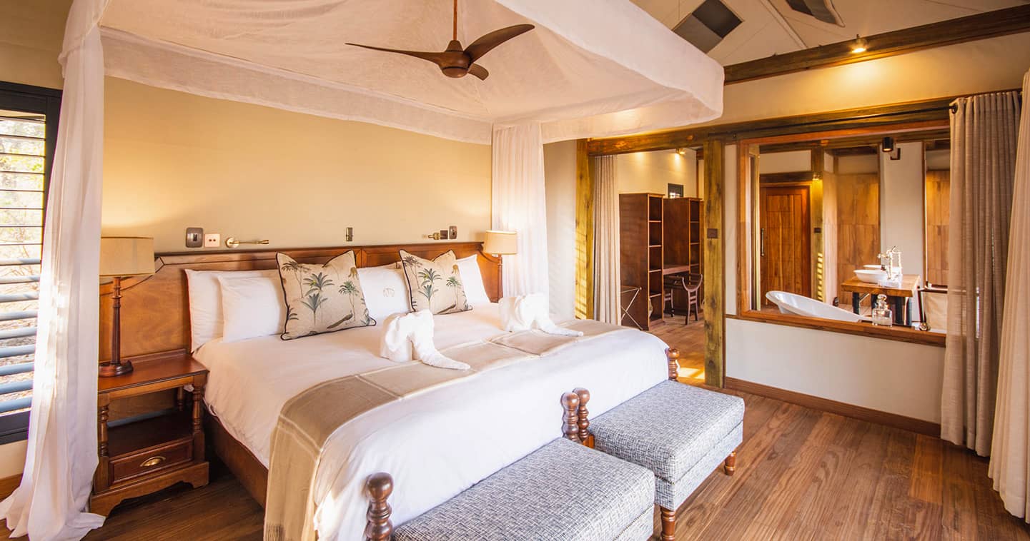 Enjoy the luxury bedroom at Kwara Camp