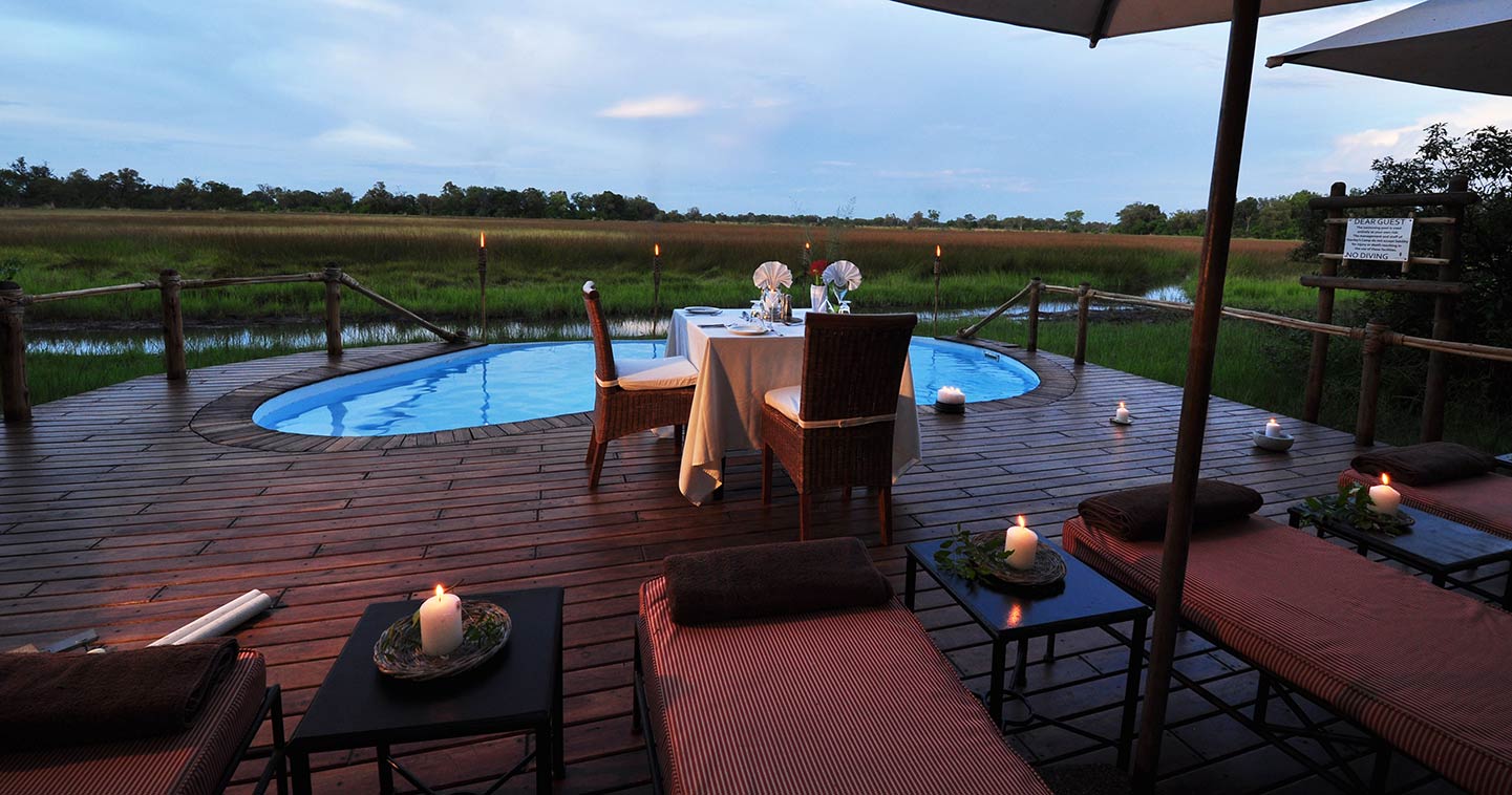 Luxury Dinner at Sanctuary Stanleys Camp in  Okavango Delta in Botswana