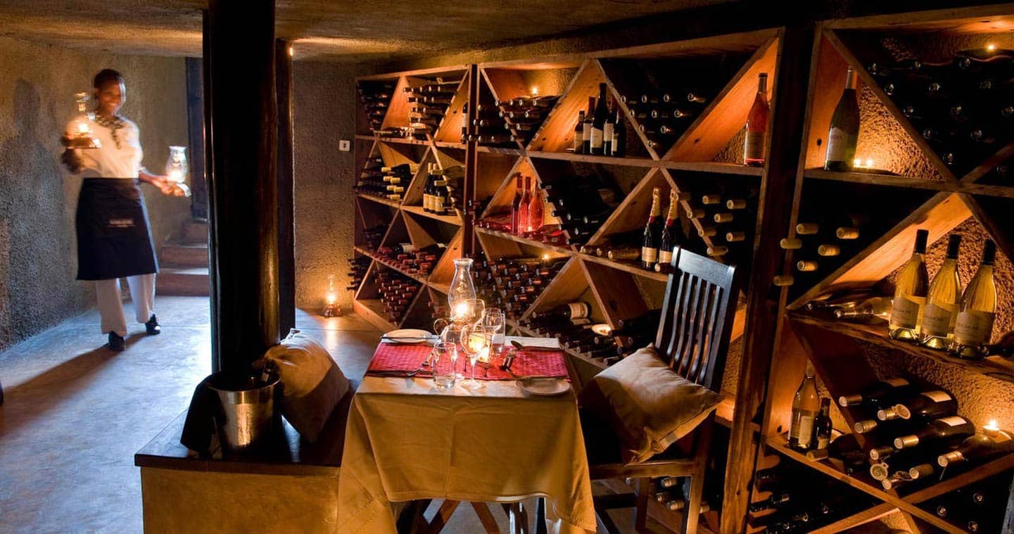 Choose your Wine from the large Wine Cellar at Selinda Camp